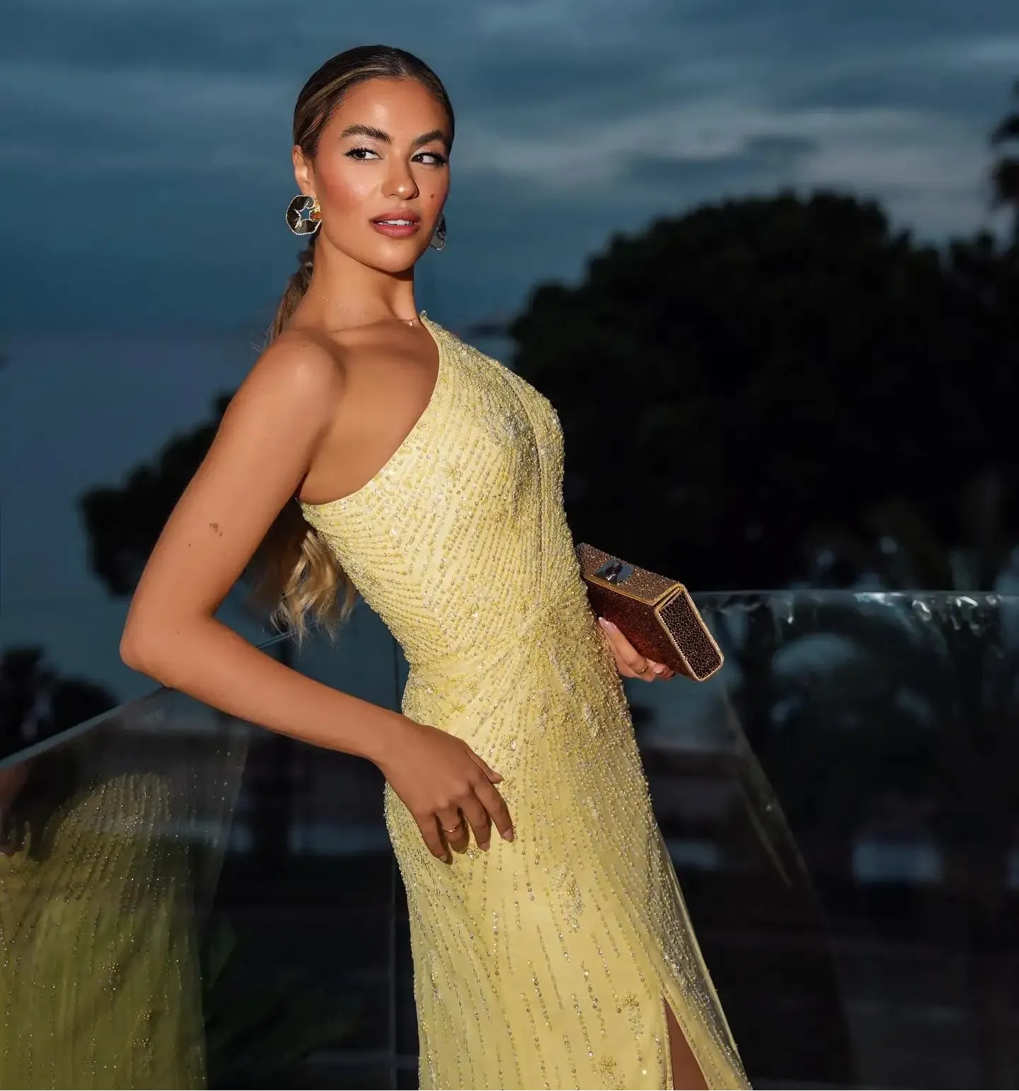 HELEN Luxury One Shoulder Beaded Black Evening Gown