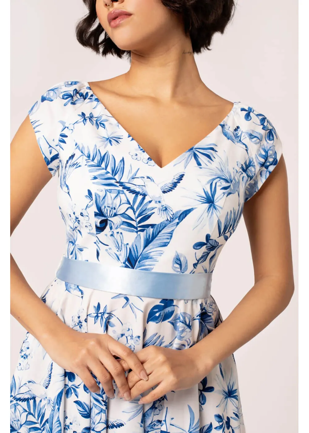 Hell Bunny Amazilia Leaves 50's Swing Dress Blue