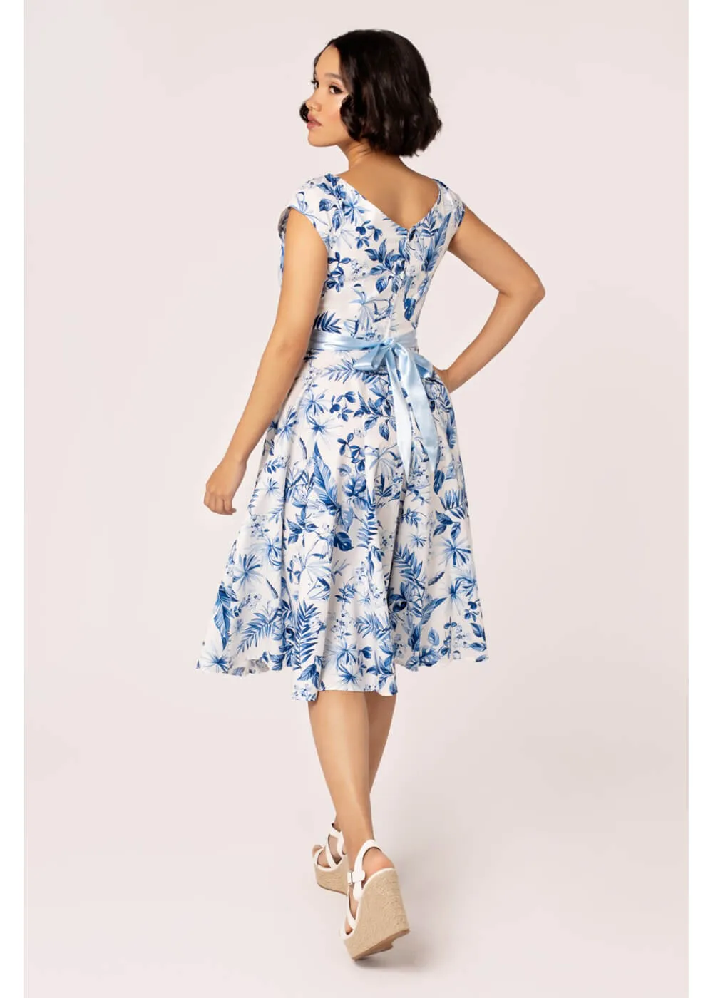 Hell Bunny Amazilia Leaves 50's Swing Dress Blue