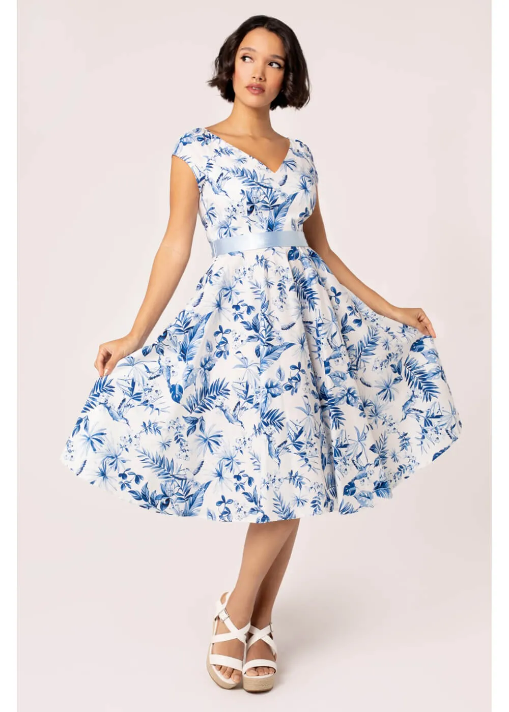 Hell Bunny Amazilia Leaves 50's Swing Dress Blue