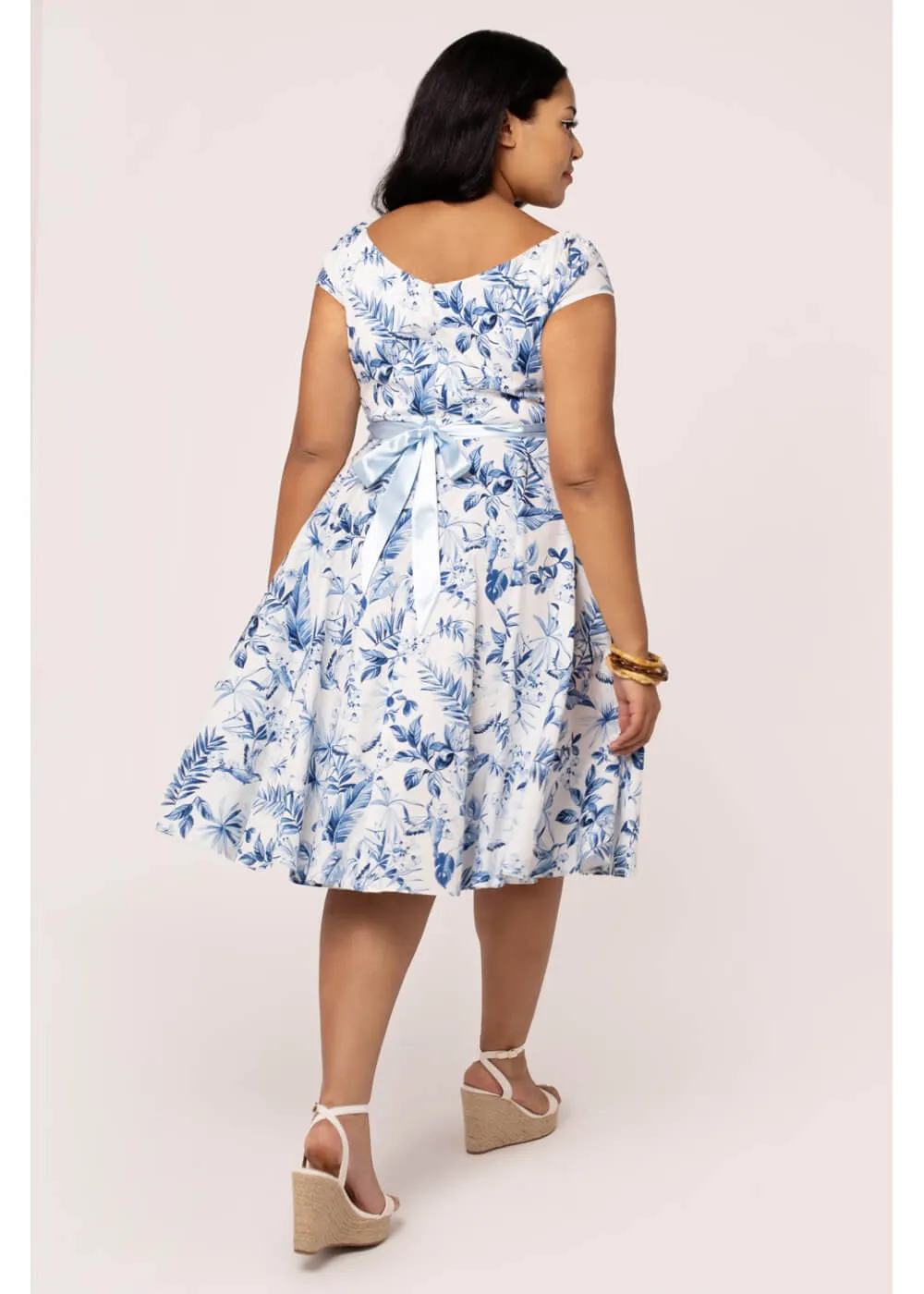 Hell Bunny Amazilia Leaves 50's Swing Dress Blue