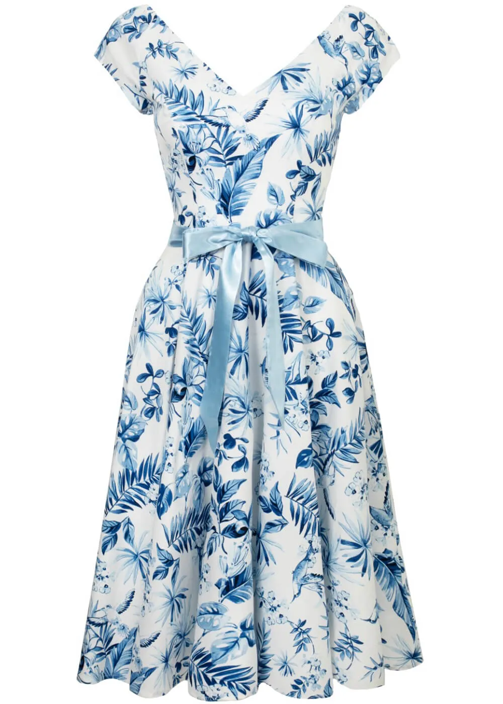 Hell Bunny Amazilia Leaves 50's Swing Dress Blue