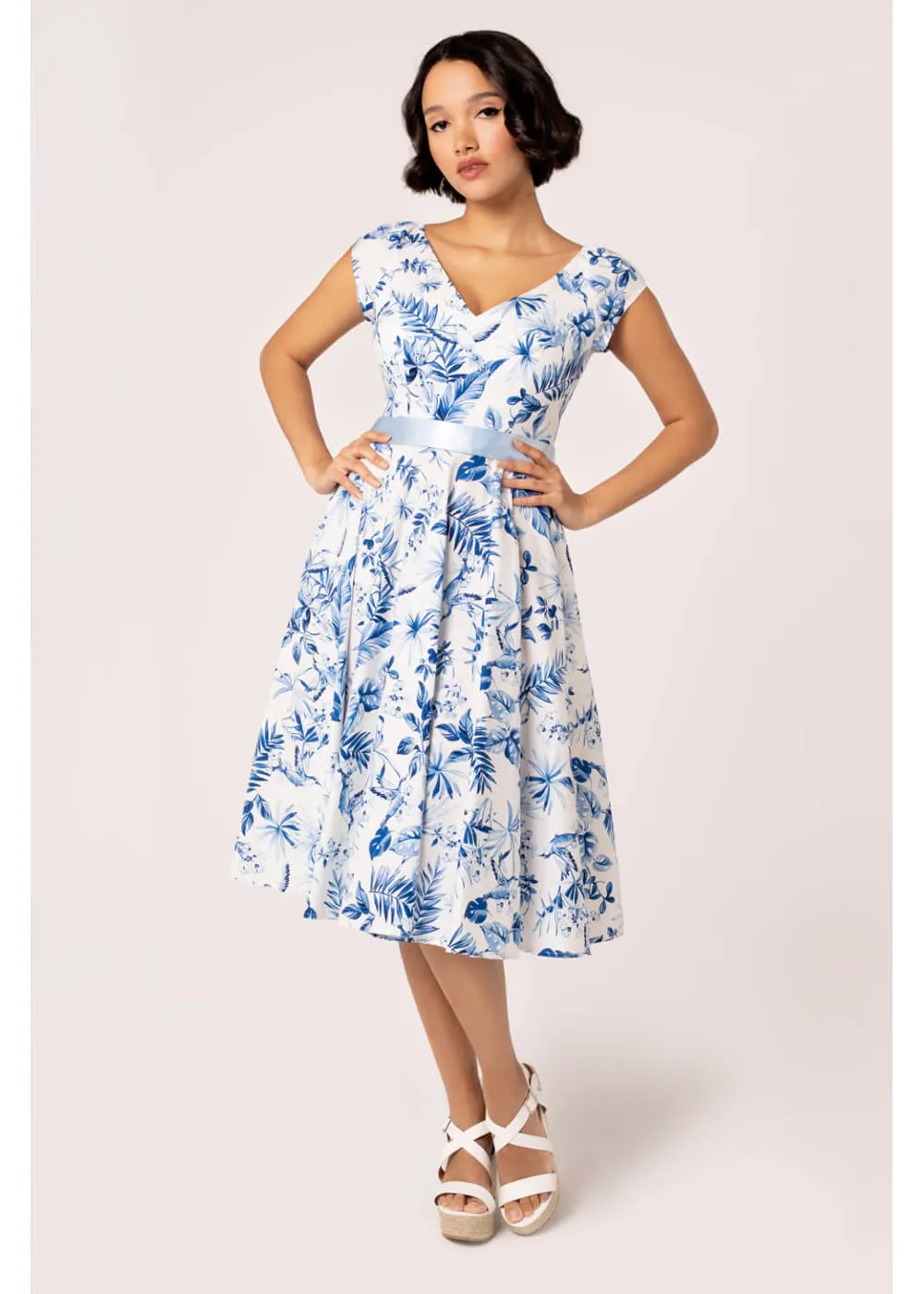 Hell Bunny Amazilia Leaves 50's Swing Dress Blue