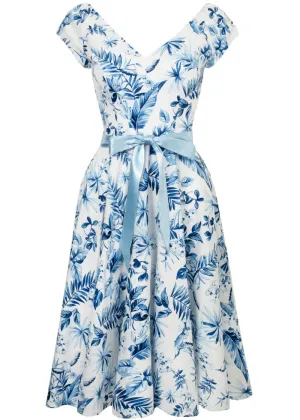 Hell Bunny Amazilia Leaves 50's Swing Dress Blue