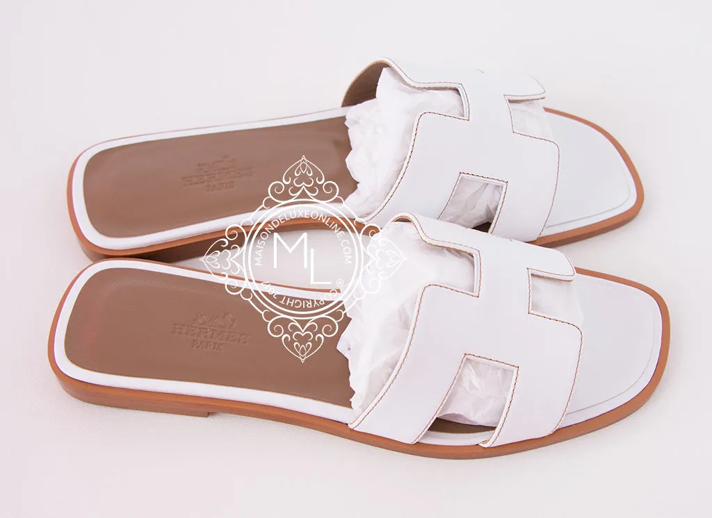 Hermes Womens White Oran Sandal Slipper 37 Shoes