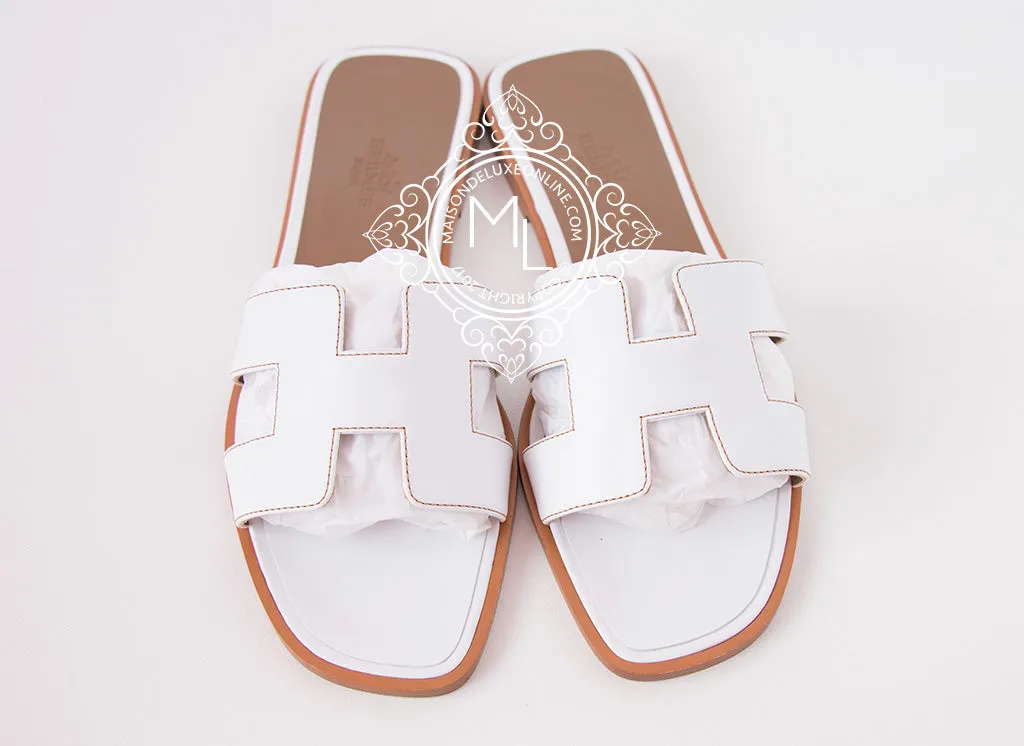 Hermes Womens White Oran Sandal Slipper 37 Shoes