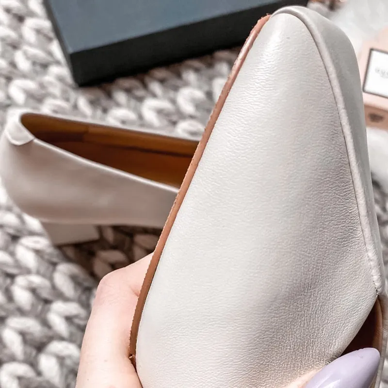 High Heels Women Pumps Natural Genuine Leather Thick High Heel Glove Shoes Real Leather Square Toe Office Lady Shoes 40