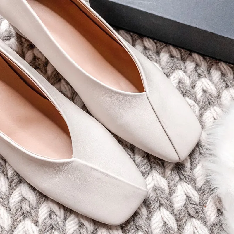 High Heels Women Pumps Natural Genuine Leather Thick High Heel Glove Shoes Real Leather Square Toe Office Lady Shoes 40