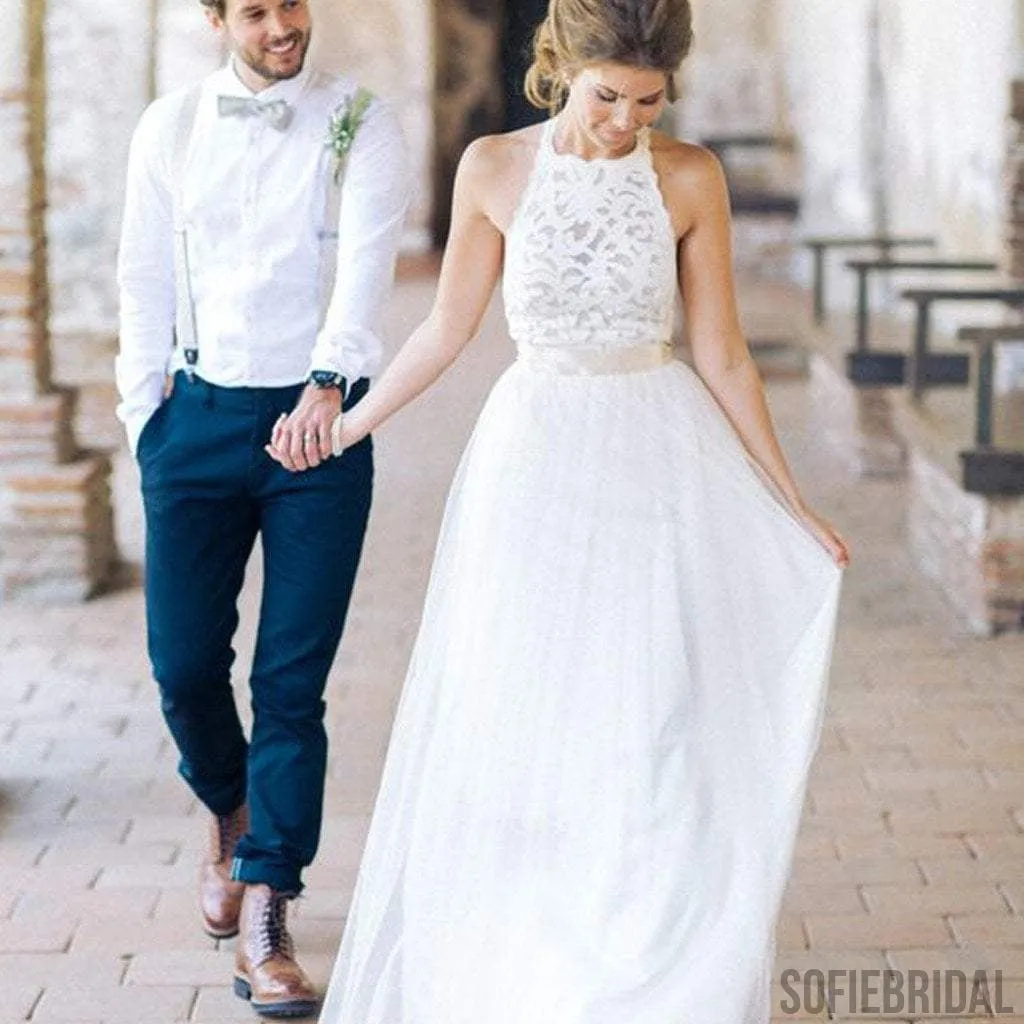 High Neck Lace Long Sheath Simple Design Wedding Party Dresses, WD0089