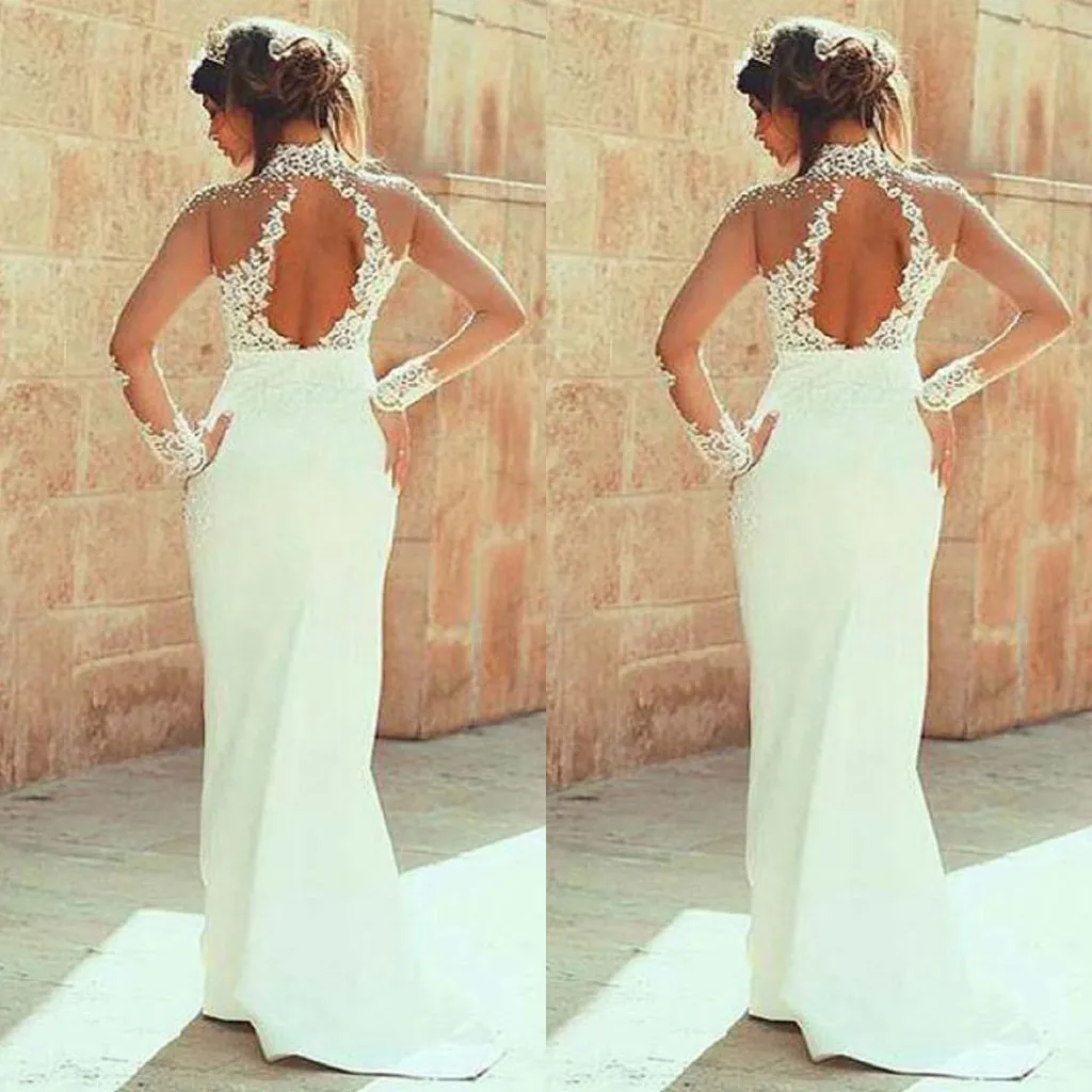 High Neckline Sheath Wedding Dresses With Beaded Lace Appliques, Dresses For Wedding Party ,WDY0162