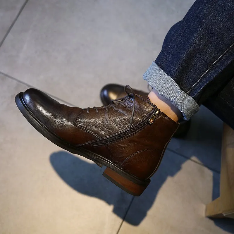 high-top leather shoes thick-soled comfortable martin boots