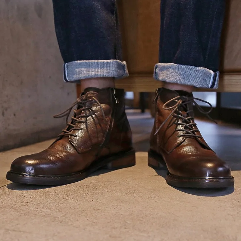 high-top leather shoes thick-soled comfortable martin boots