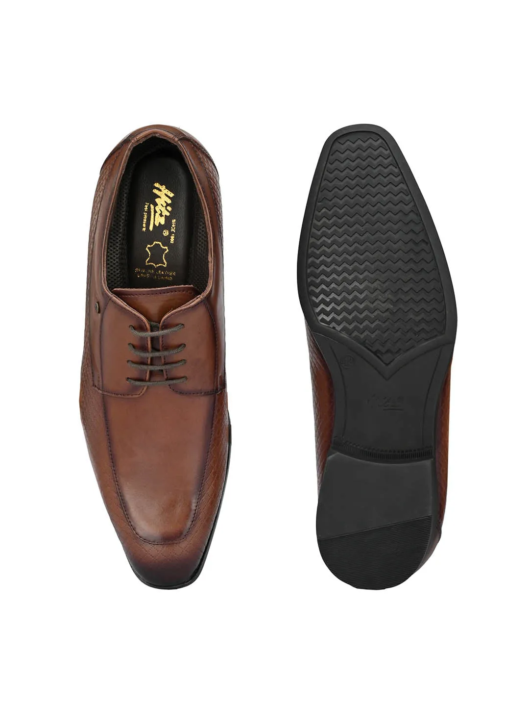 Hitz Men's Brown Leather Derby Formal Shoes