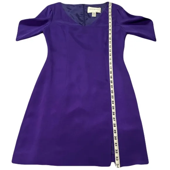 Hugo Buscati Womens Silk Dress Size 8 Long Sleeve V Neck Knee Length Purple