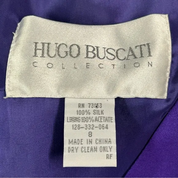 Hugo Buscati Womens Silk Dress Size 8 Long Sleeve V Neck Knee Length Purple
