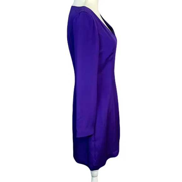 Hugo Buscati Womens Silk Dress Size 8 Long Sleeve V Neck Knee Length Purple