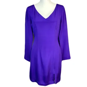 Hugo Buscati Womens Silk Dress Size 8 Long Sleeve V Neck Knee Length Purple