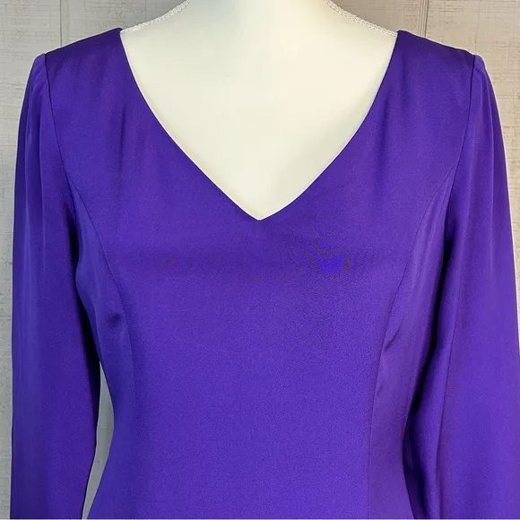 Hugo Buscati Womens Silk Dress Size 8 Long Sleeve V Neck Knee Length Purple