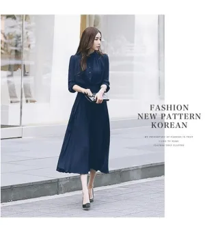 HziriP 2020 New Autumn Dress Women OL Elegant Long Sleeve V-neck Office Lady A-line Work Wear Pleated Dresses Vestidos Plus Size