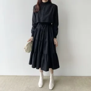 HziriP Stand Collar Long Sleeve Party White Dresses Office Ladies Work Long Dress Female 2020 Elegant Solid Maxi Dress Vestidos