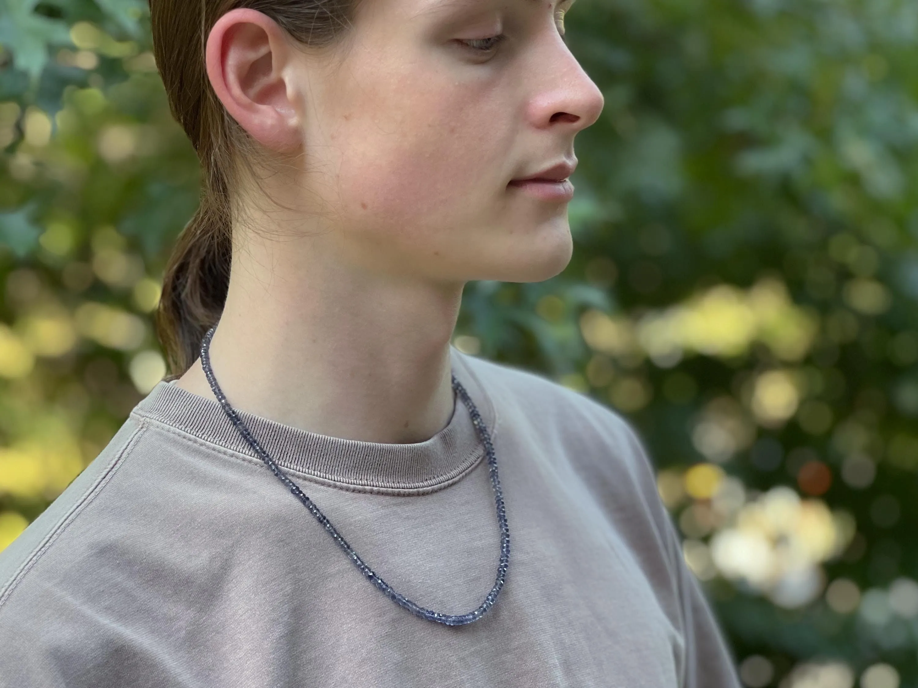 Iolite Men's Gemstone Necklace, Unisex Necklace, Gemstone Necklaces, Gift for Him, Boho Style, Everyday Jewelry, Handmade, Classic Style