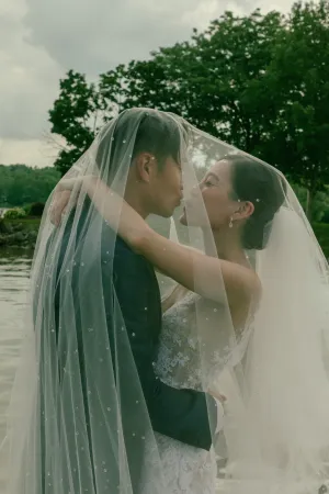 Ivory Dew Drop Wedding Veil, Sofia Richie Resin Droplet