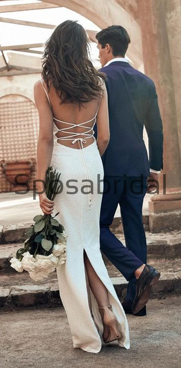 Ivory Unique Spaghetti Straps Modest Prom Dresses, Fashion Wedding Dresses WD0458