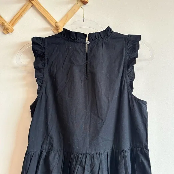 J. Crew Factory Black Tiered Ruffle Midi Dress Smocked Skirt Mock Neck Size 2