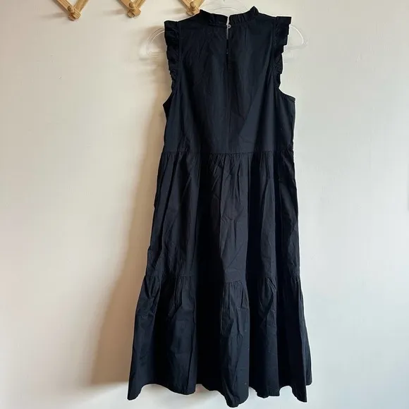 J. Crew Factory Black Tiered Ruffle Midi Dress Smocked Skirt Mock Neck Size 2