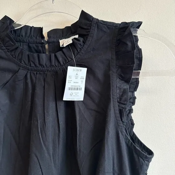 J. Crew Factory Black Tiered Ruffle Midi Dress Smocked Skirt Mock Neck Size 2