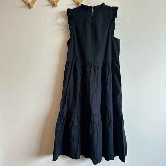 J. Crew Factory Black Tiered Ruffle Midi Dress Smocked Skirt Mock Neck Size 2