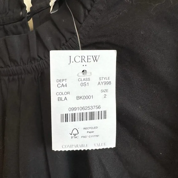 J. Crew Factory Black Tiered Ruffle Midi Dress Smocked Skirt Mock Neck Size 2