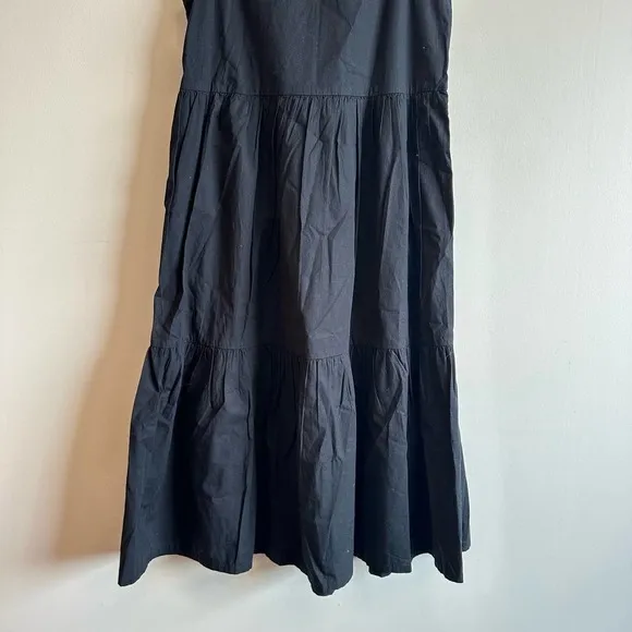 J. Crew Factory Black Tiered Ruffle Midi Dress Smocked Skirt Mock Neck Size 2
