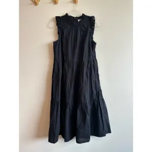 J. Crew Factory Black Tiered Ruffle Midi Dress Smocked Skirt Mock Neck Size 2