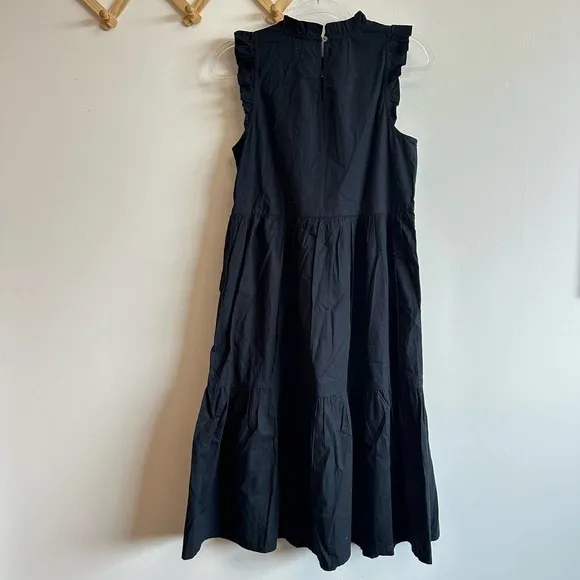 J. Crew Factory Black Tiered Ruffle Midi Dress Smocked Skirt Mock Neck Size 2