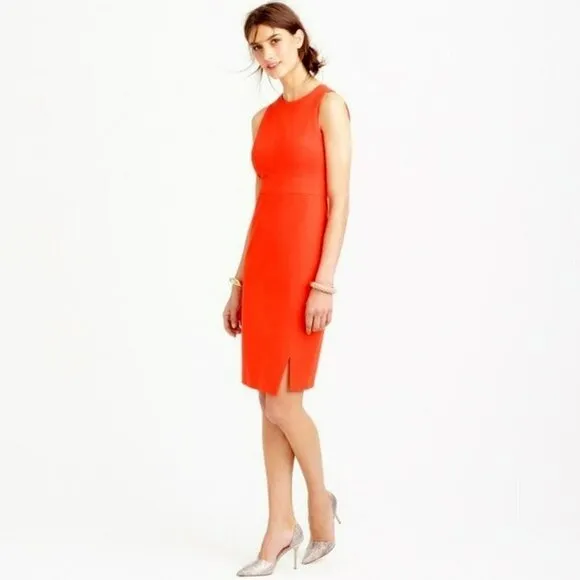 J. Crew Orange 100% Wool Sleeveless Crew Neck Sheath Career Dress Size 2