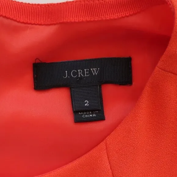 J. Crew Orange 100% Wool Sleeveless Crew Neck Sheath Career Dress Size 2
