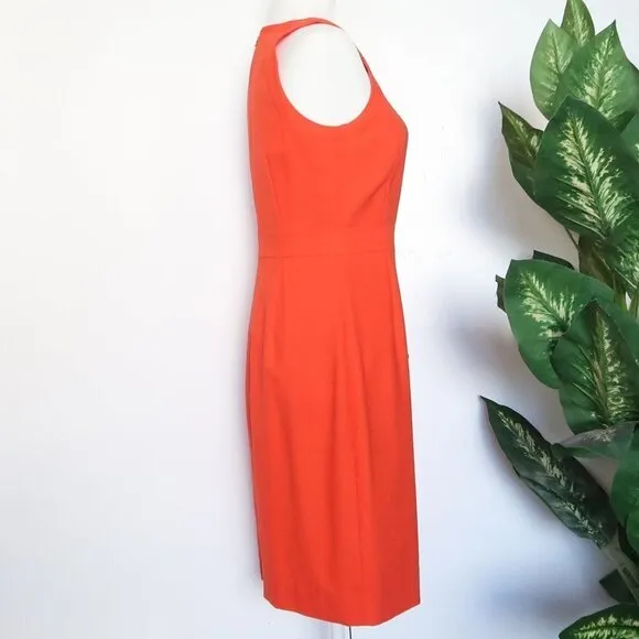 J. Crew Orange 100% Wool Sleeveless Crew Neck Sheath Career Dress Size 2