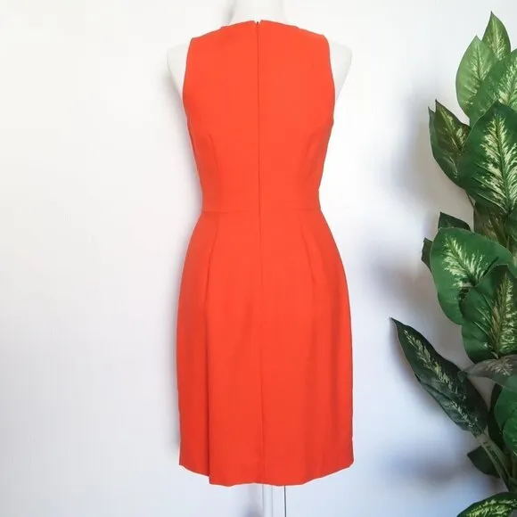 J. Crew Orange 100% Wool Sleeveless Crew Neck Sheath Career Dress Size 2