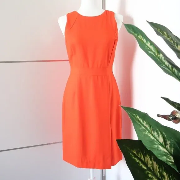 J. Crew Orange 100% Wool Sleeveless Crew Neck Sheath Career Dress Size 2