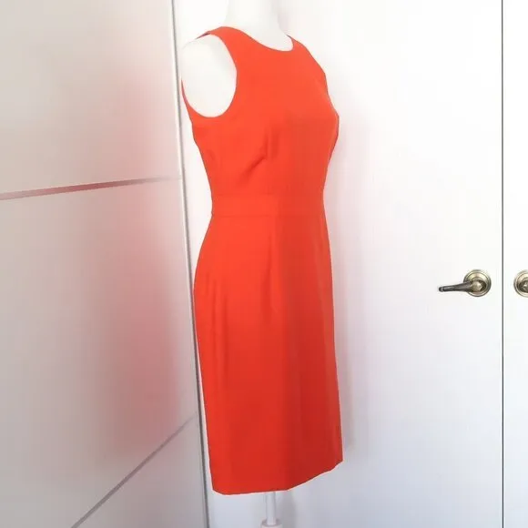 J. Crew Orange 100% Wool Sleeveless Crew Neck Sheath Career Dress Size 2