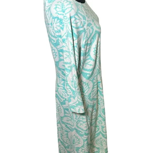 J. McLaughlin Catalina Cloth 3/4 length sleeve Light Aqua and White Dress Size M
