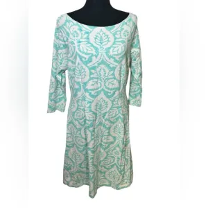 J. McLaughlin Catalina Cloth 3/4 length sleeve Light Aqua and White Dress Size M