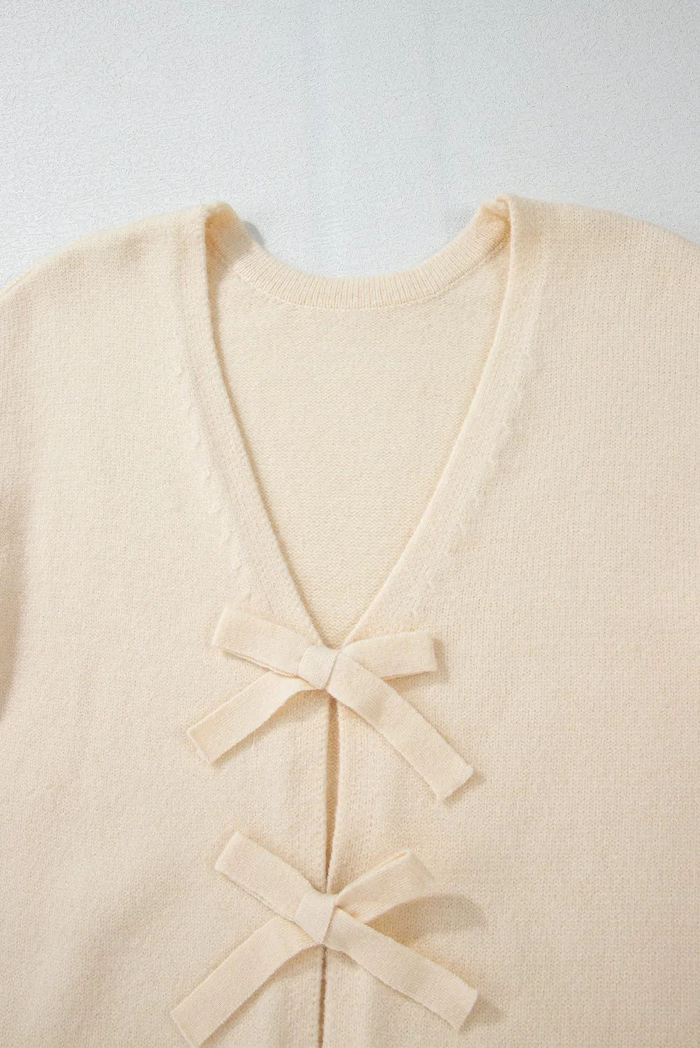 Jet Stream Bowknot Front Loose V Neck Knitted Cardigan