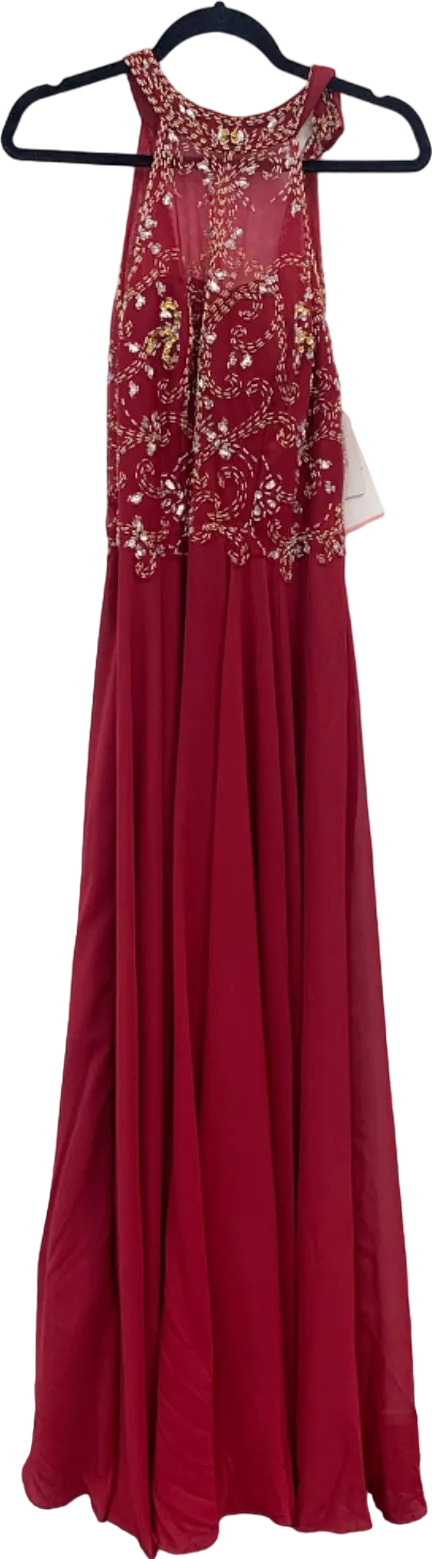JJ's House Burgundy Beaded Evening Gown UK 14