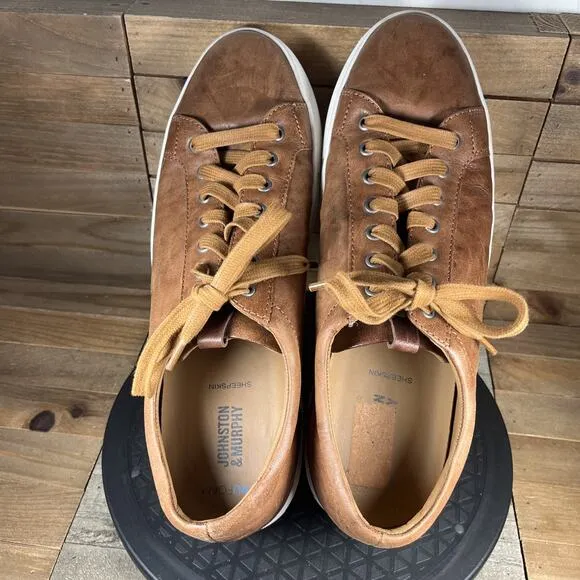 Johnston &amp; Murphy Banks Mens Size 13 M Tan Washed Sheepskin Lace Up Shoes