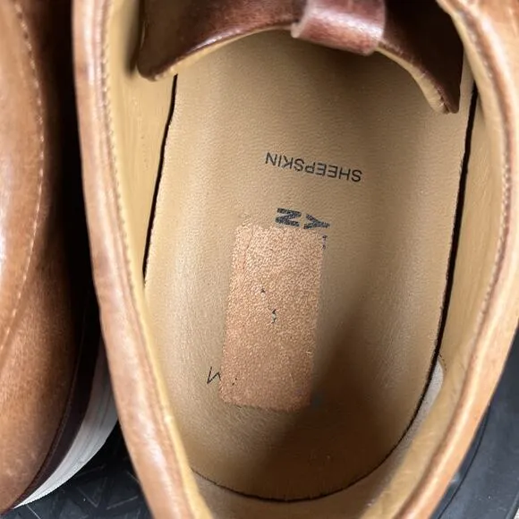 Johnston &amp; Murphy Banks Mens Size 13 M Tan Washed Sheepskin Lace Up Shoes