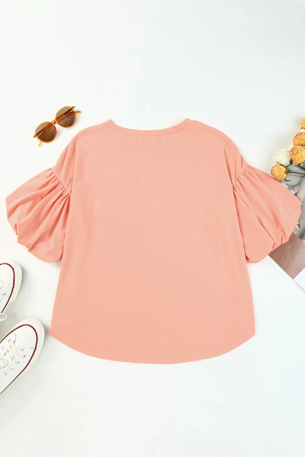 Joint Bubble Sleeve Round Neck Blouse