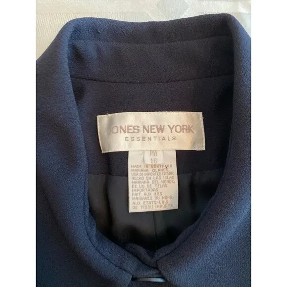 Jones New York Essentials Womens Suit Petite Size 16WP Navy Skirt Suit