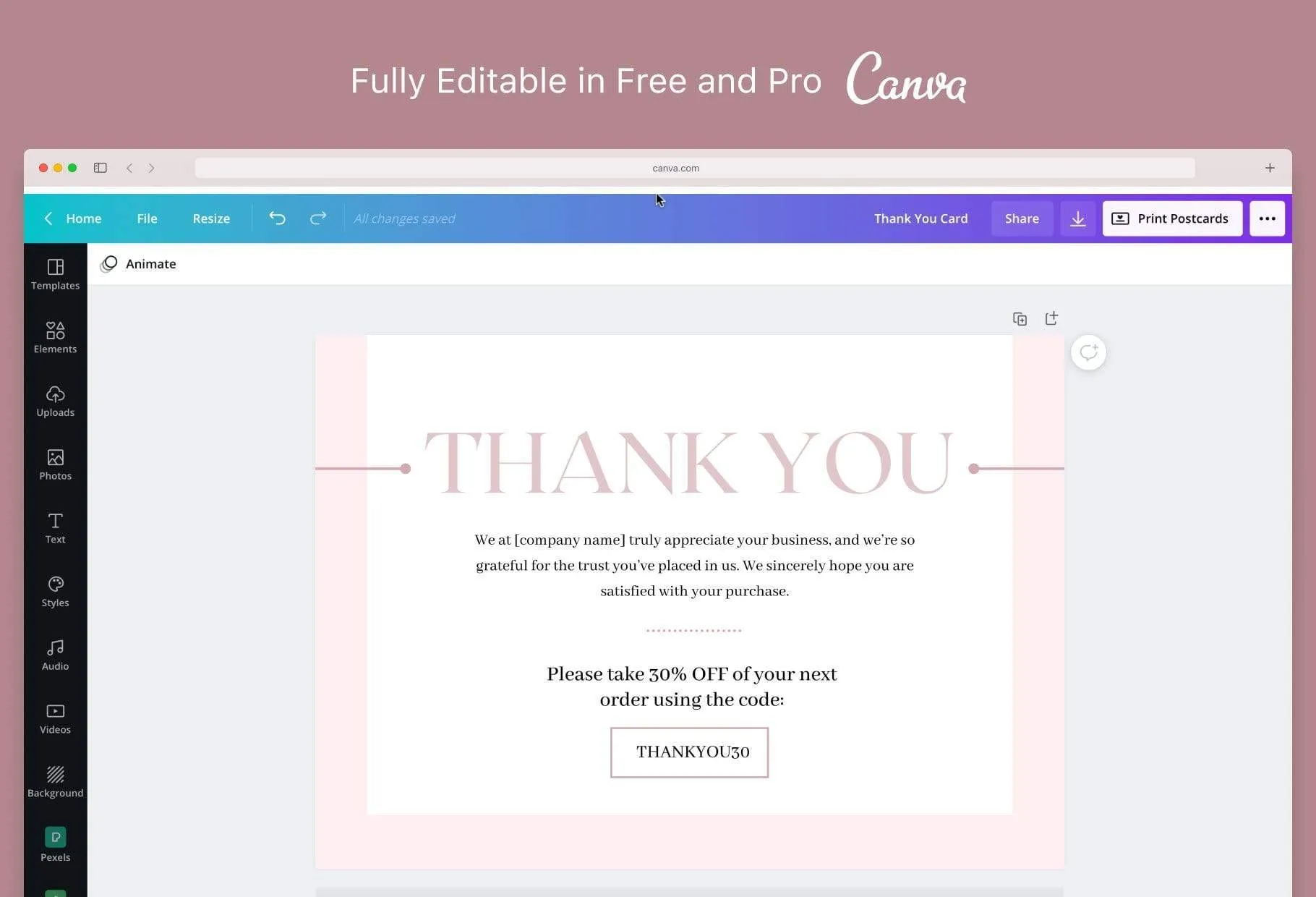 Karen Printable Thank You Card Packaging Insert Note Canva Template